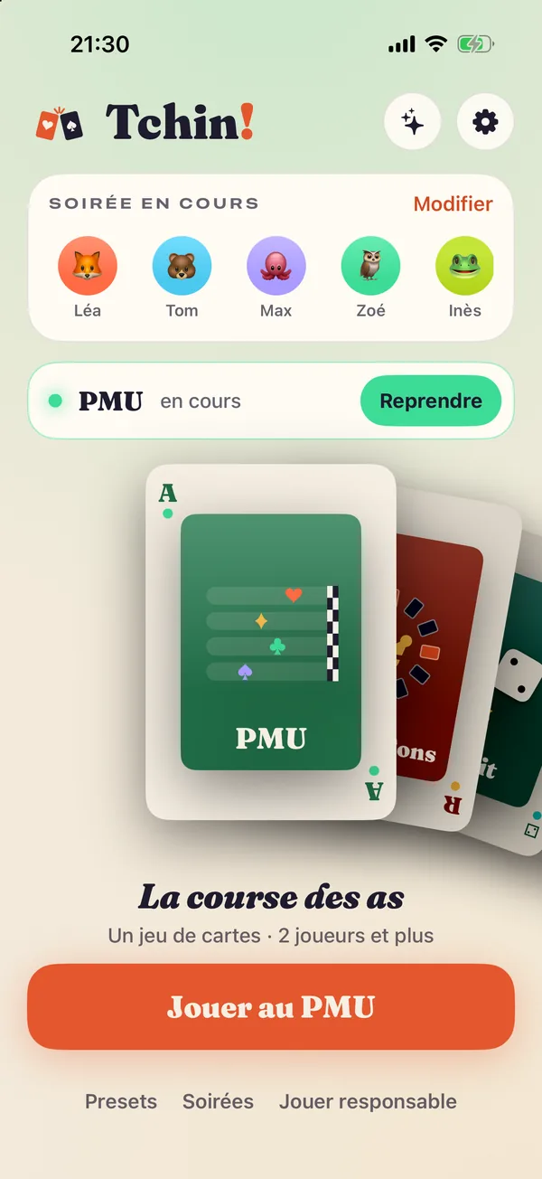 Accueil de Tchin! dans le thème Jour, sur fond crème.